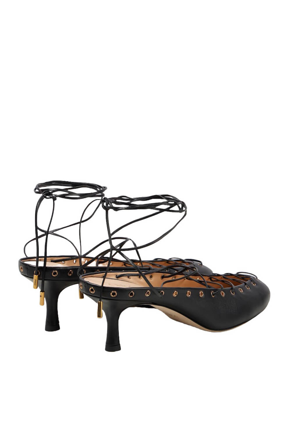 Faux Leather Lace Up Ankle-Wrap Mule Kitten Heels
