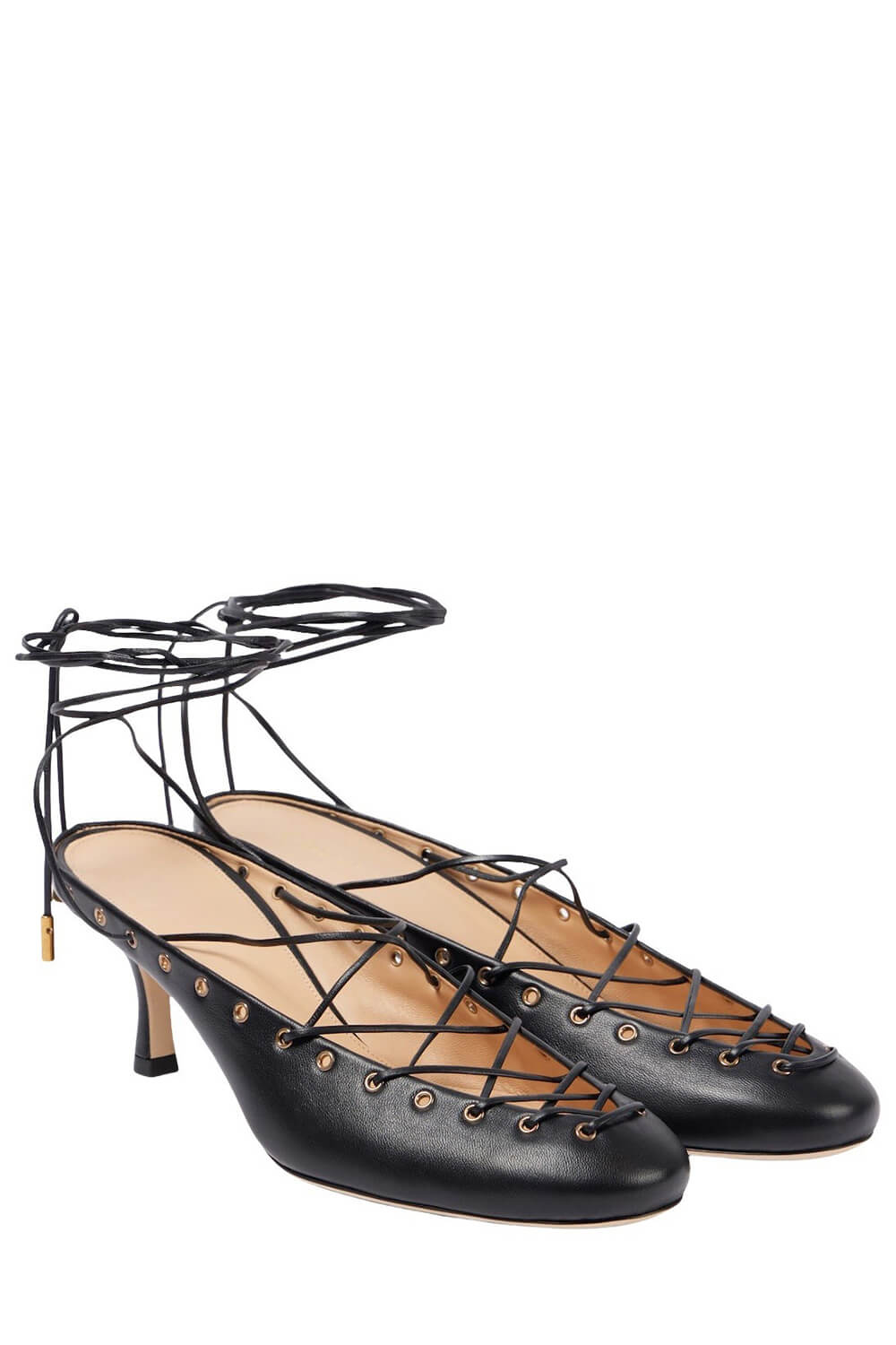 Faux Leather Lace Up Ankle-Wrap Mule Kitten Heels