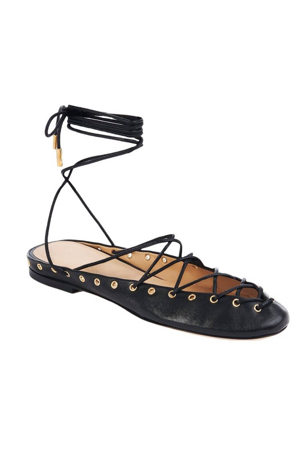 Faux Leather Lace Up Ballet Flats