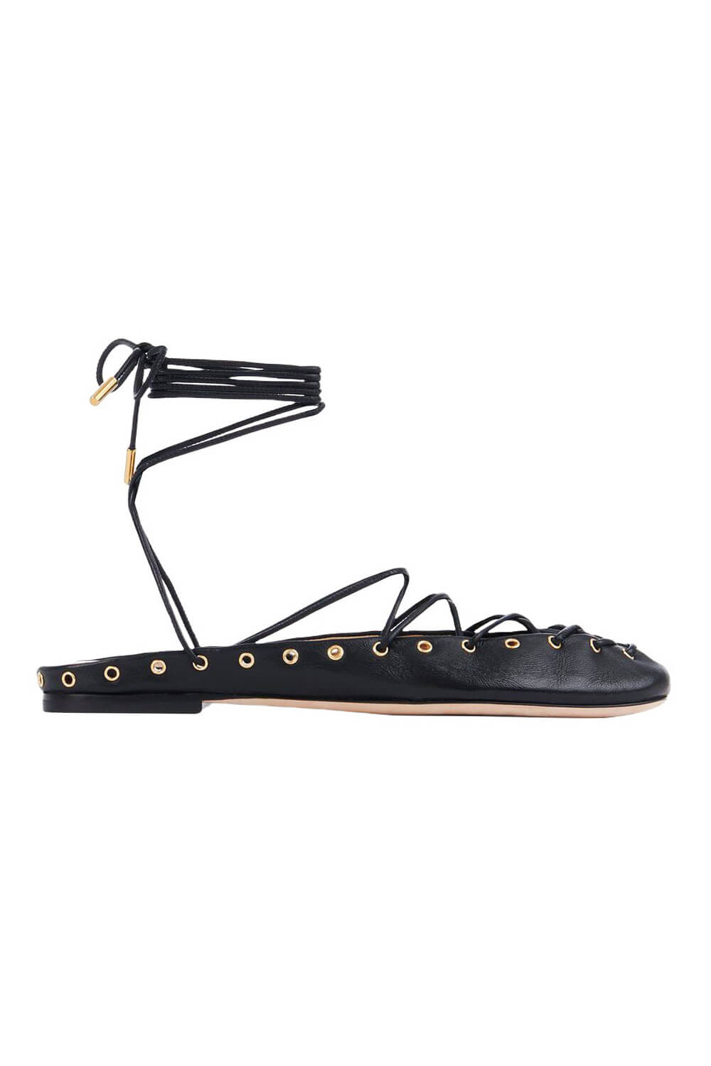 Faux Leather Lace Up Ballet Flats