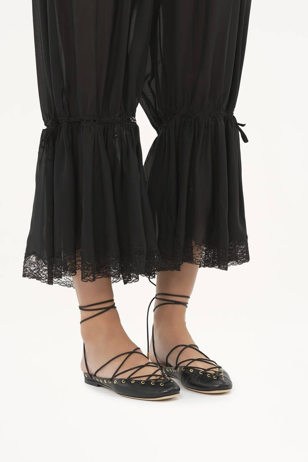Faux Leather Lace Up Ballet Flats