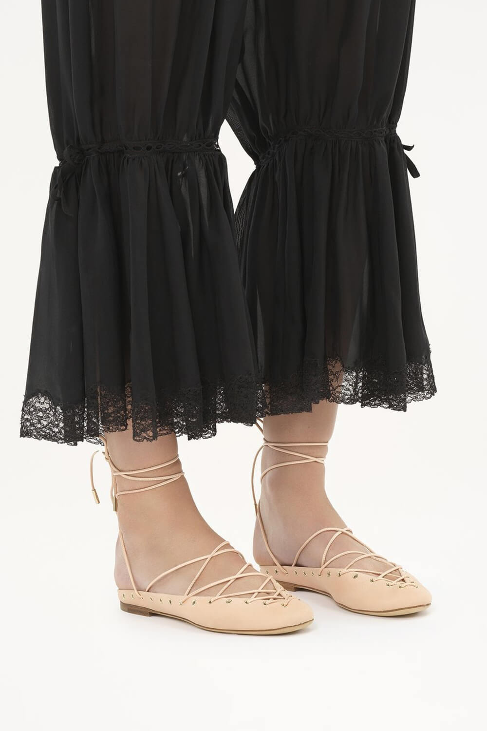 Faux Leather Lace Up Ballet Flats
