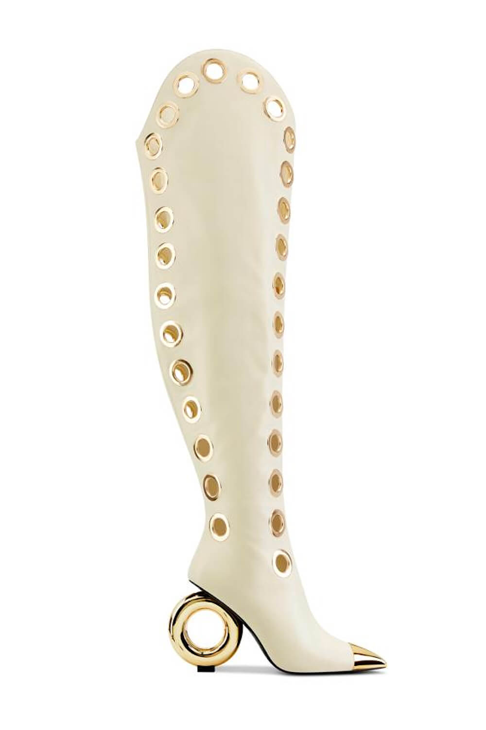 Eyelet Pointed Toe Over-The-Knee Boots With Gold Ring Heel