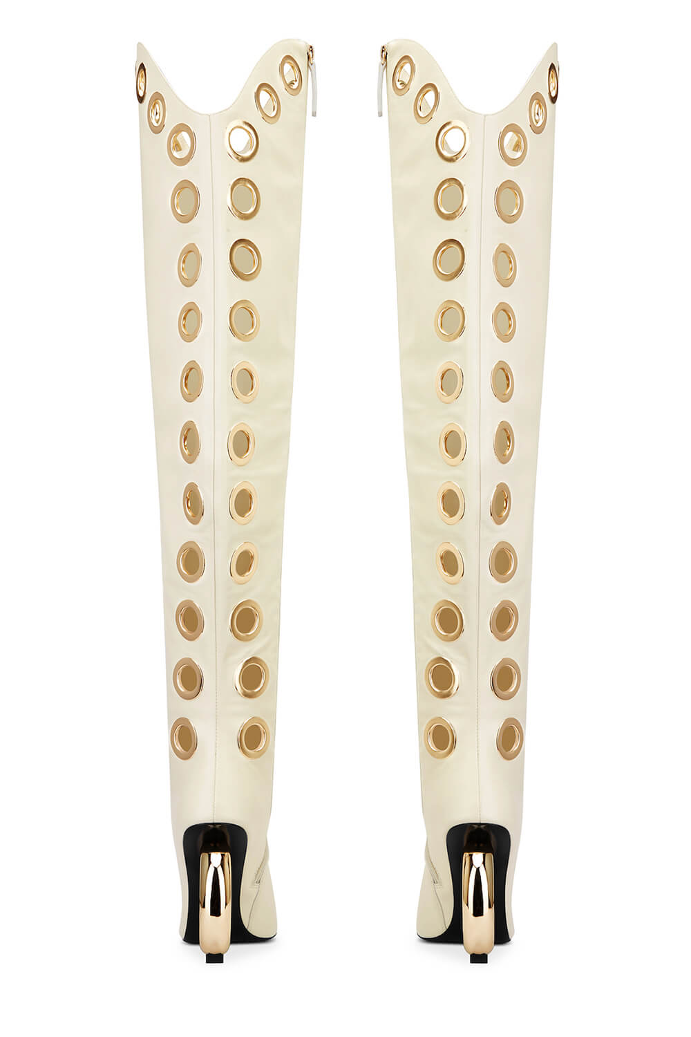 Eyelet Pointed Toe Over-The-Knee Boots With Gold Ring Heel