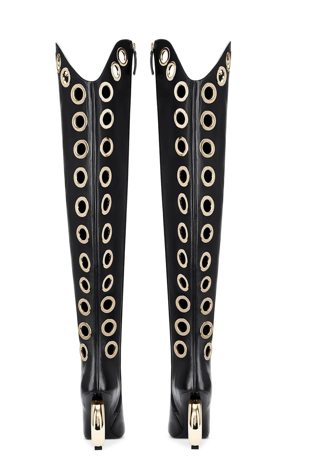 Eyelet Pointed Toe Over-The-Knee Boots With Gold Ring Heel