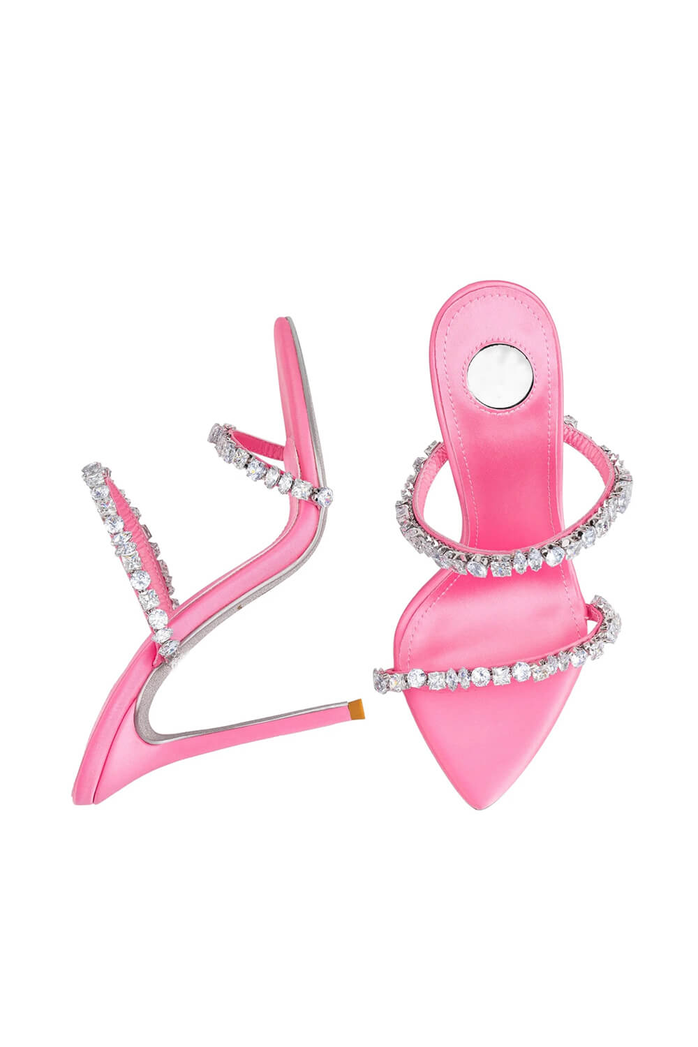 Satin Crystal Embellished Pointed Toe High Heel Mules