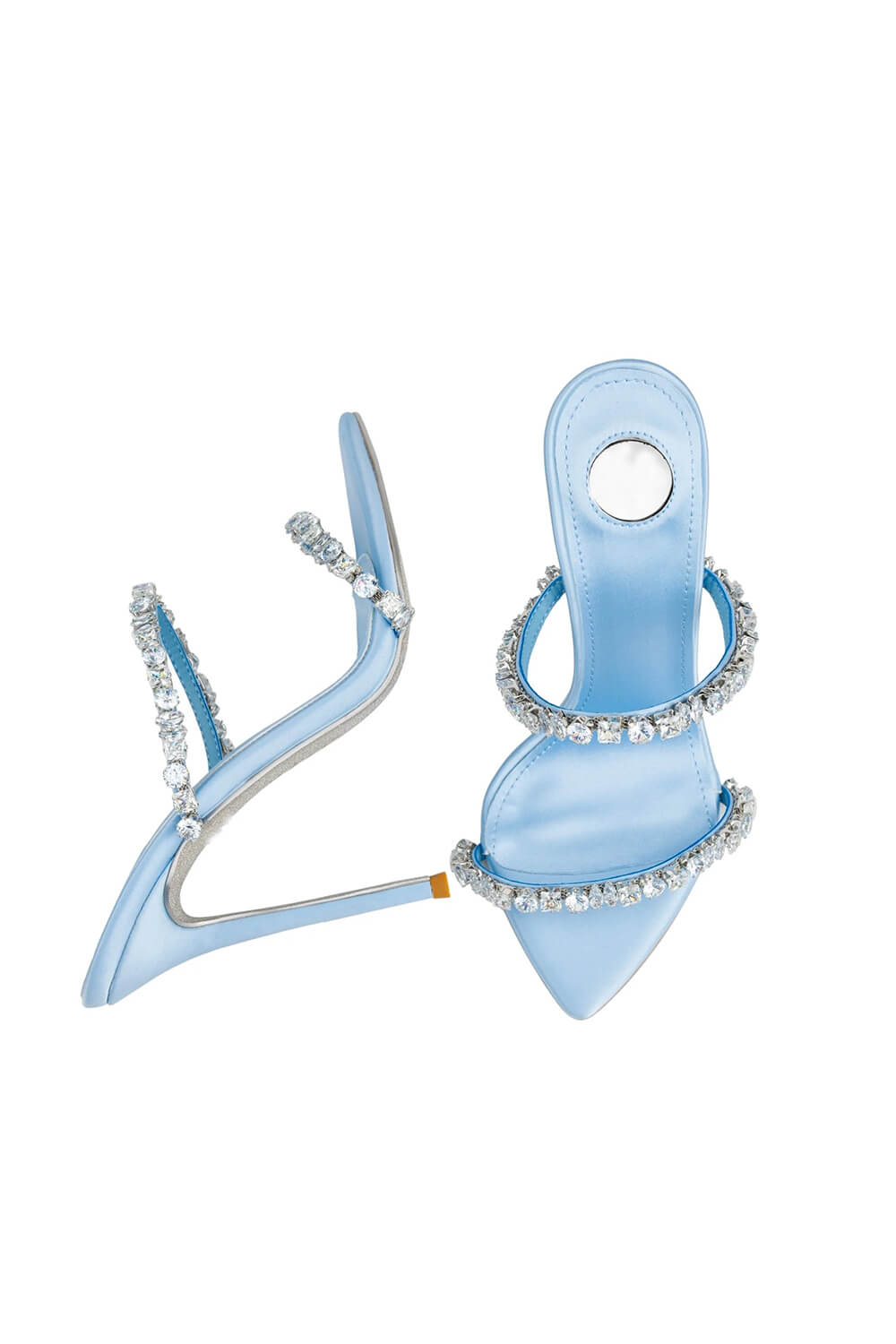 Satin Crystal Embellished Pointed Toe High Heel Mules