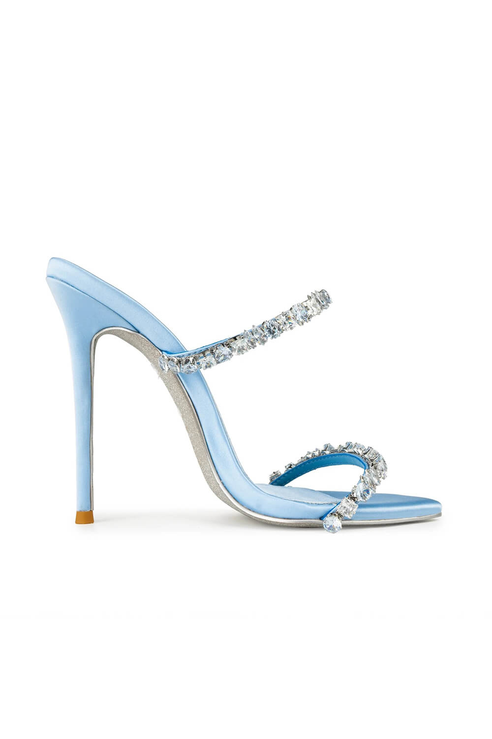 Satin Crystal Embellished Pointed Toe High Heel Mules