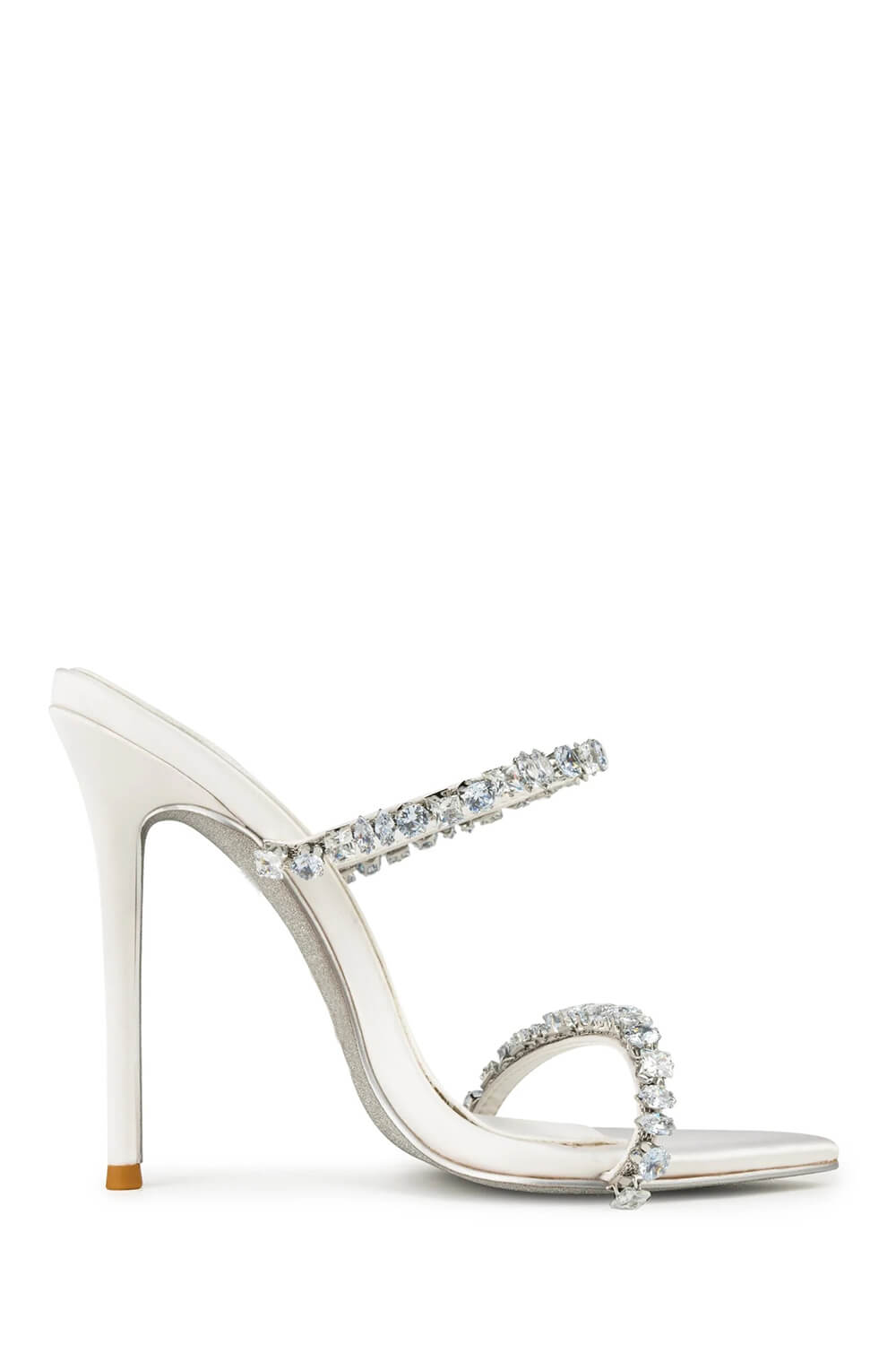 Satin Crystal Embellished Pointed Toe High Heel Mules