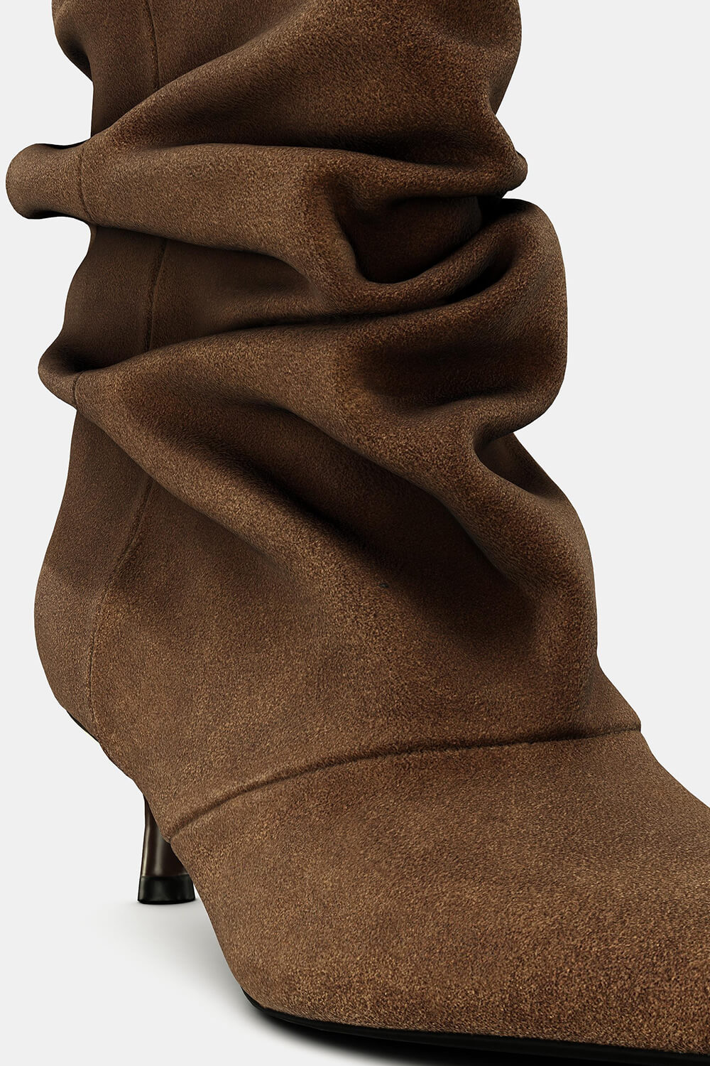 Suede Ruched Pointed Toe Ankle Mid Kitten Heel Boots