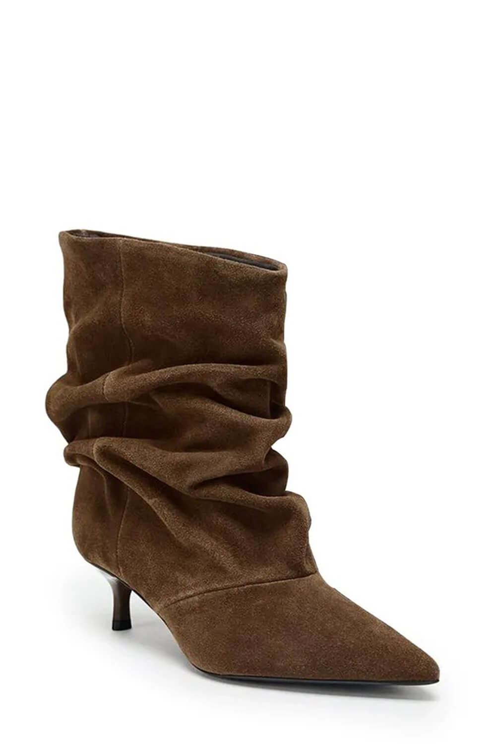 Suede Ruched Pointed Toe Ankle Mid Kitten Heel Boots