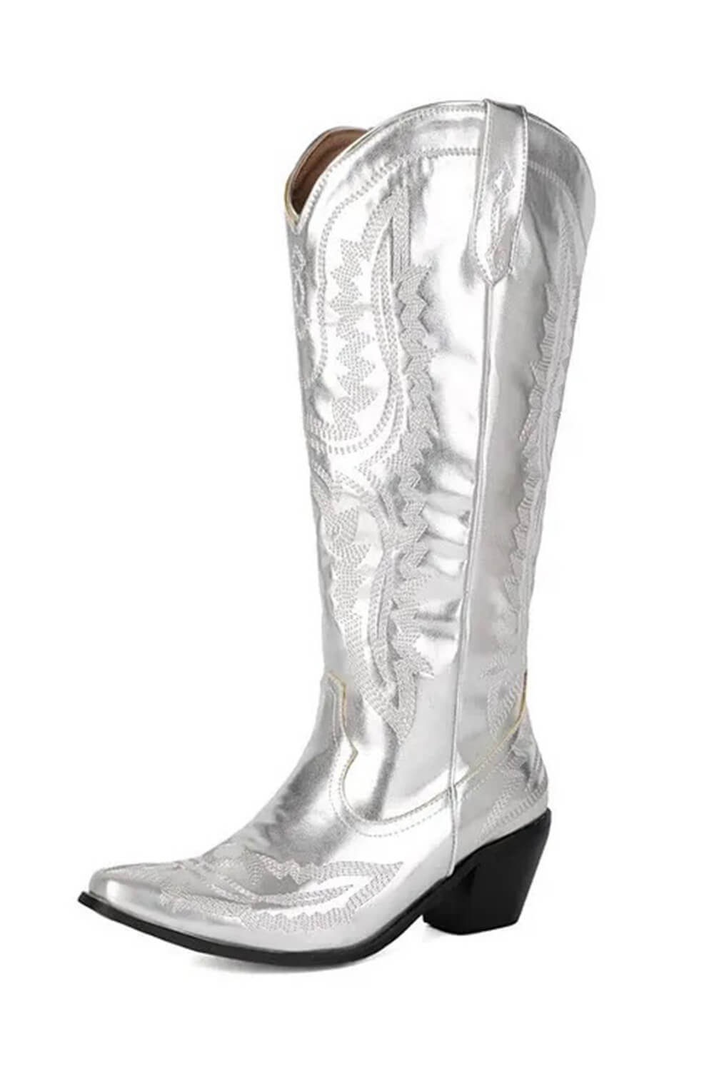 Embroidered Western Cowboy Pointed-Toe Mid-Calf Boots