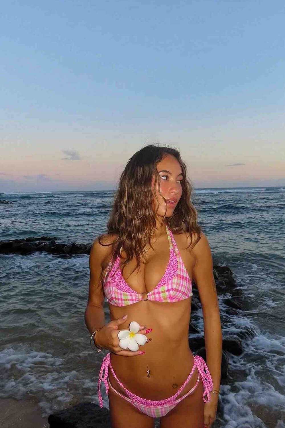 Contrast Gingham & Leopard Print Halterneck Double Layered Tie Side Bikini Set