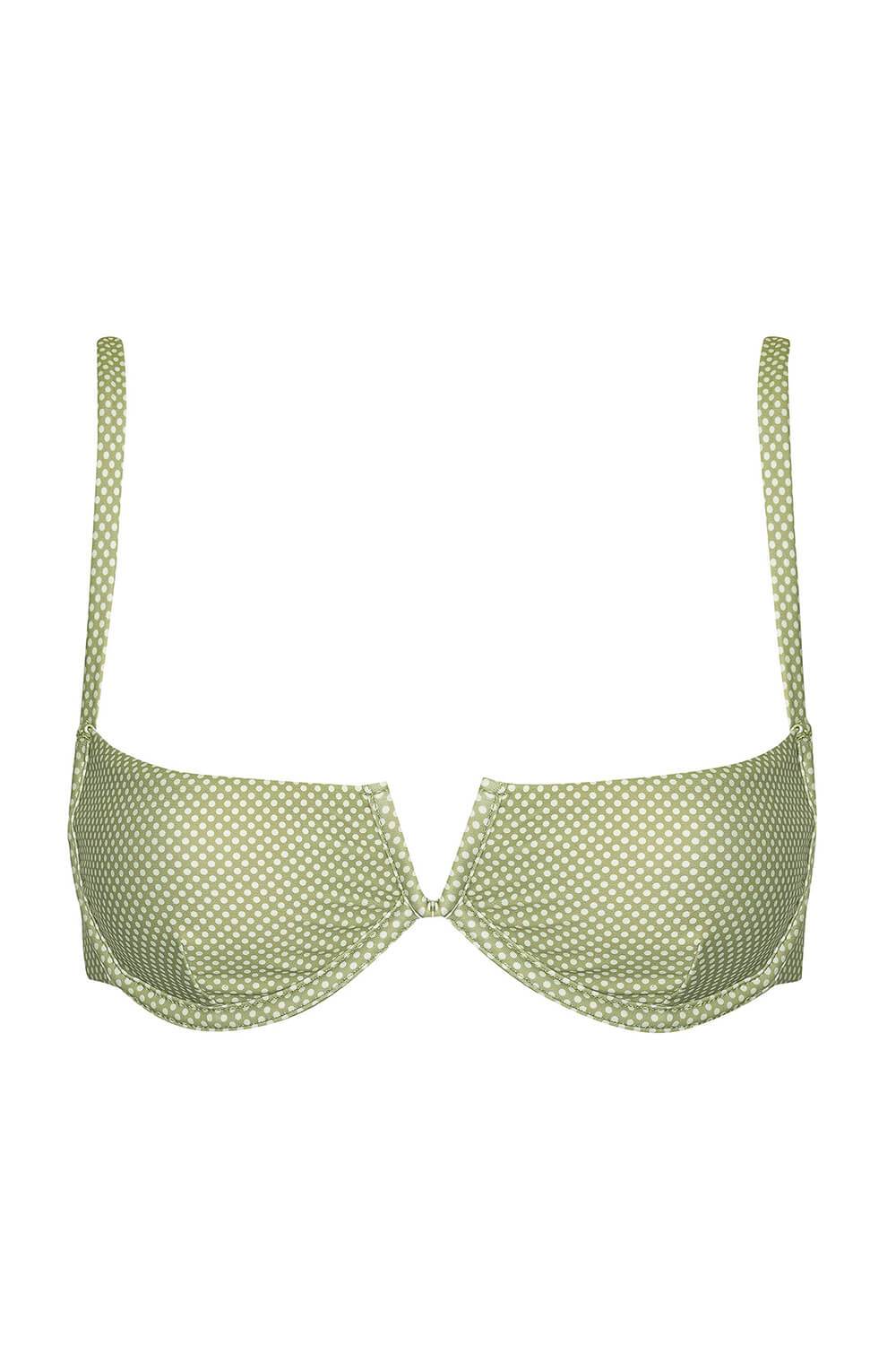 Green Polka Dot Front V Underwire Bikini Top