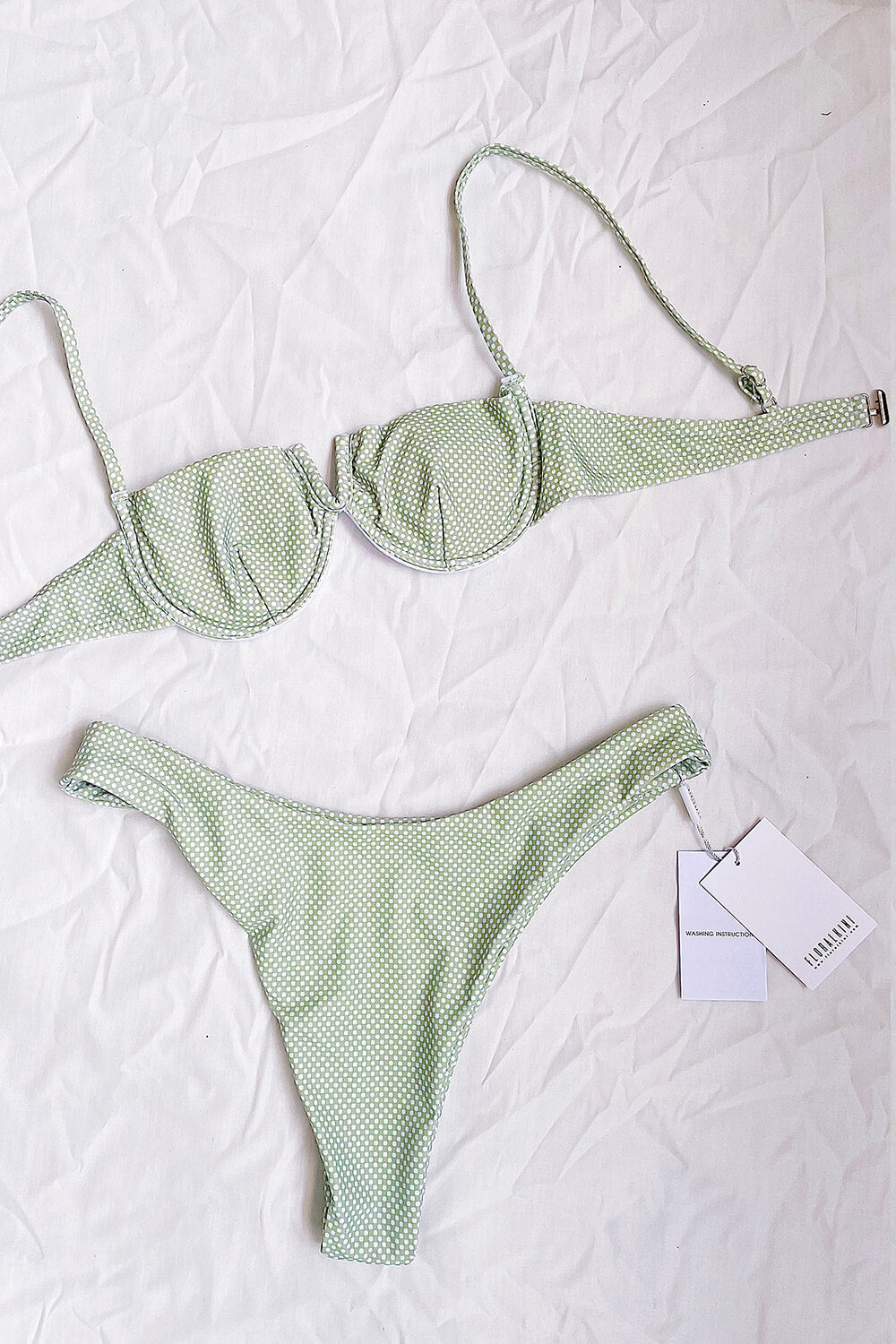 Green Polka Dot Front V Underwire Bikini Top