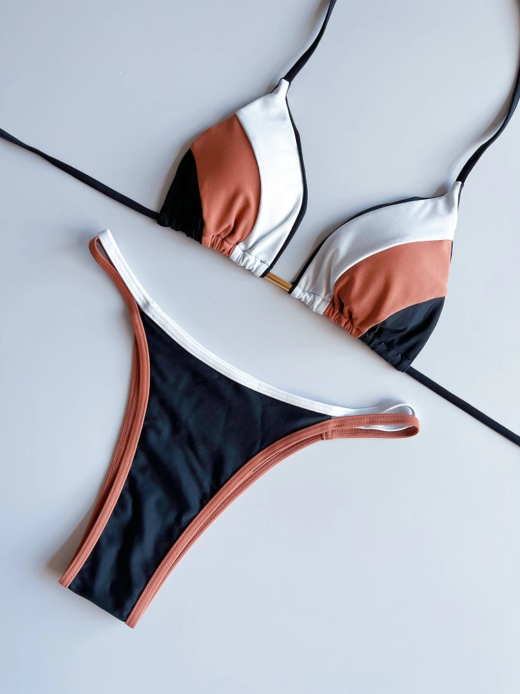 Brazilian Strappy Bikini Black Brown White