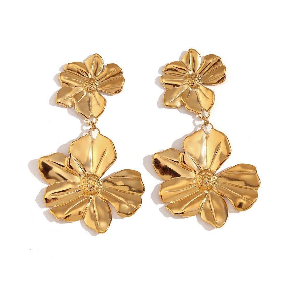 Gold Flower Drop Earrings