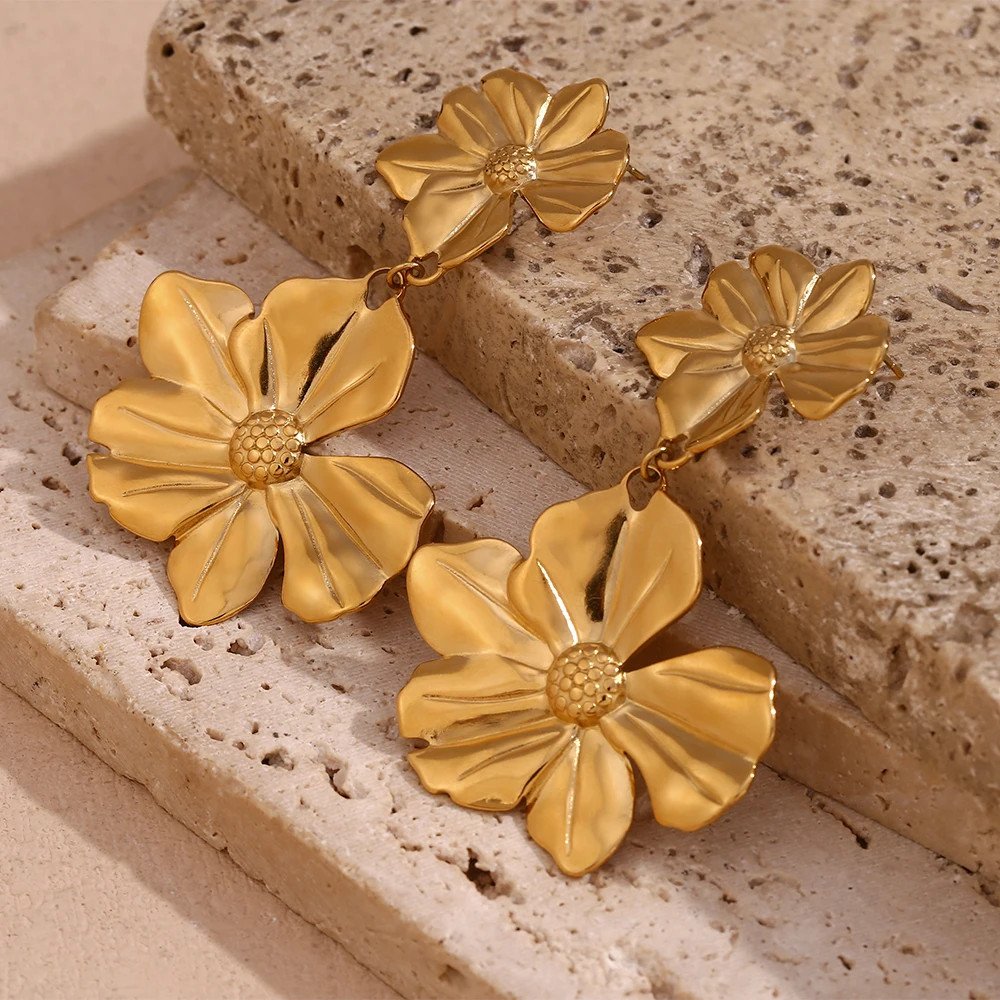 Gold Flower Drop Earrings