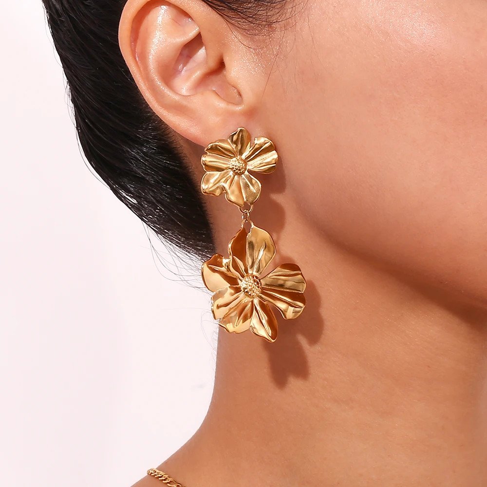 Gold Flower Drop Earrings