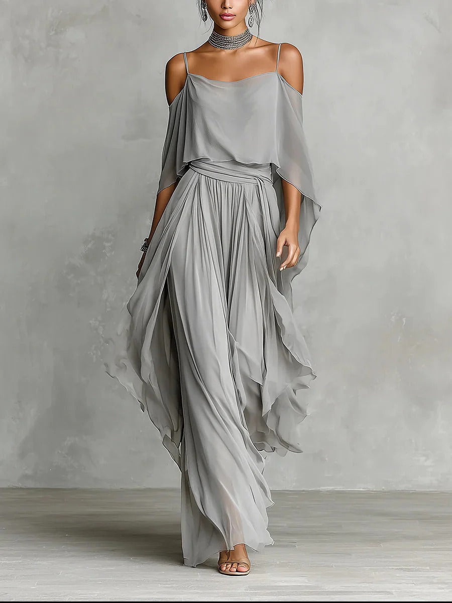 Maria | Flowy Gray Set with Strap Top and Lightweight Pants