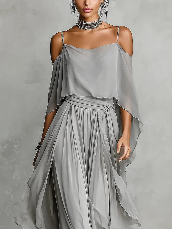 Maria | Flowy Gray Set with Strap Top and Lightweight Pants