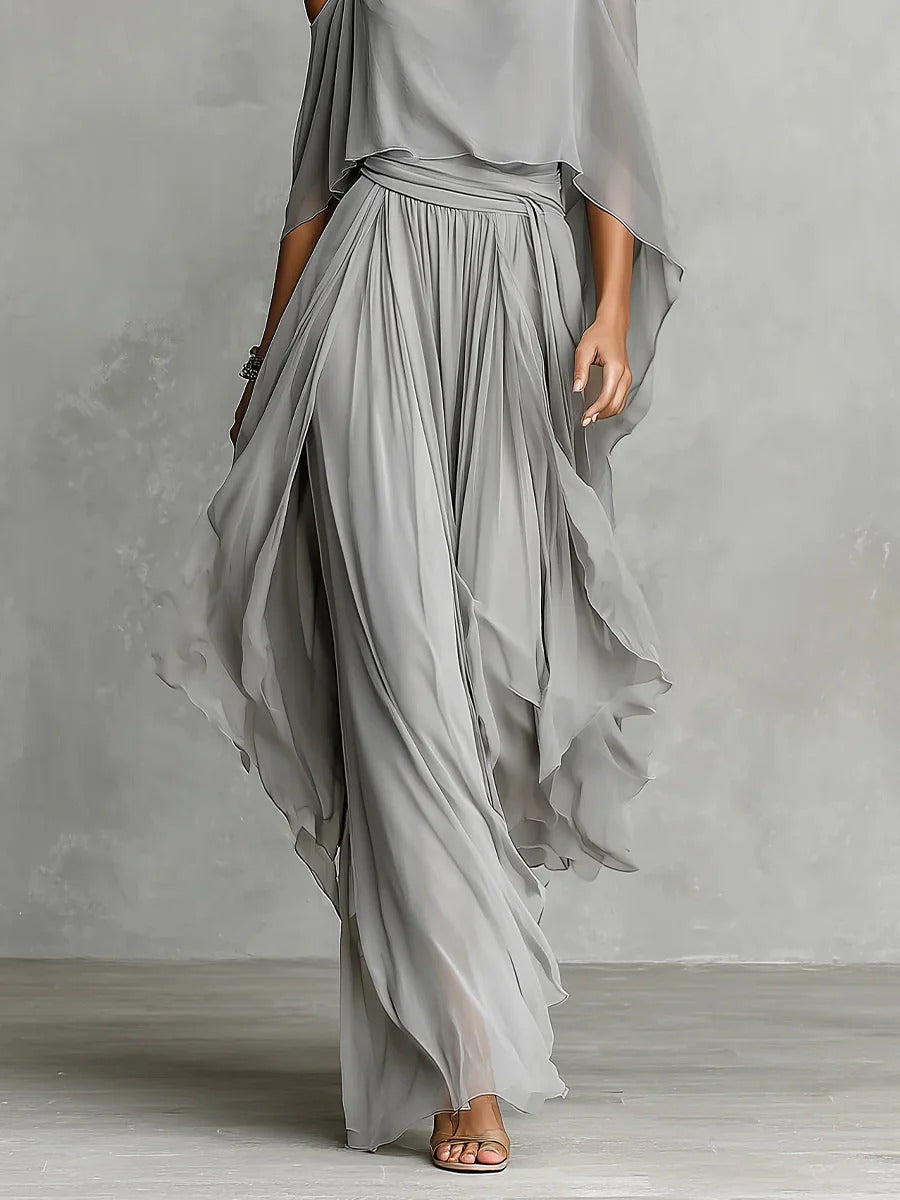 Maria | Flowy Gray Set with Strap Top and Lightweight Pants