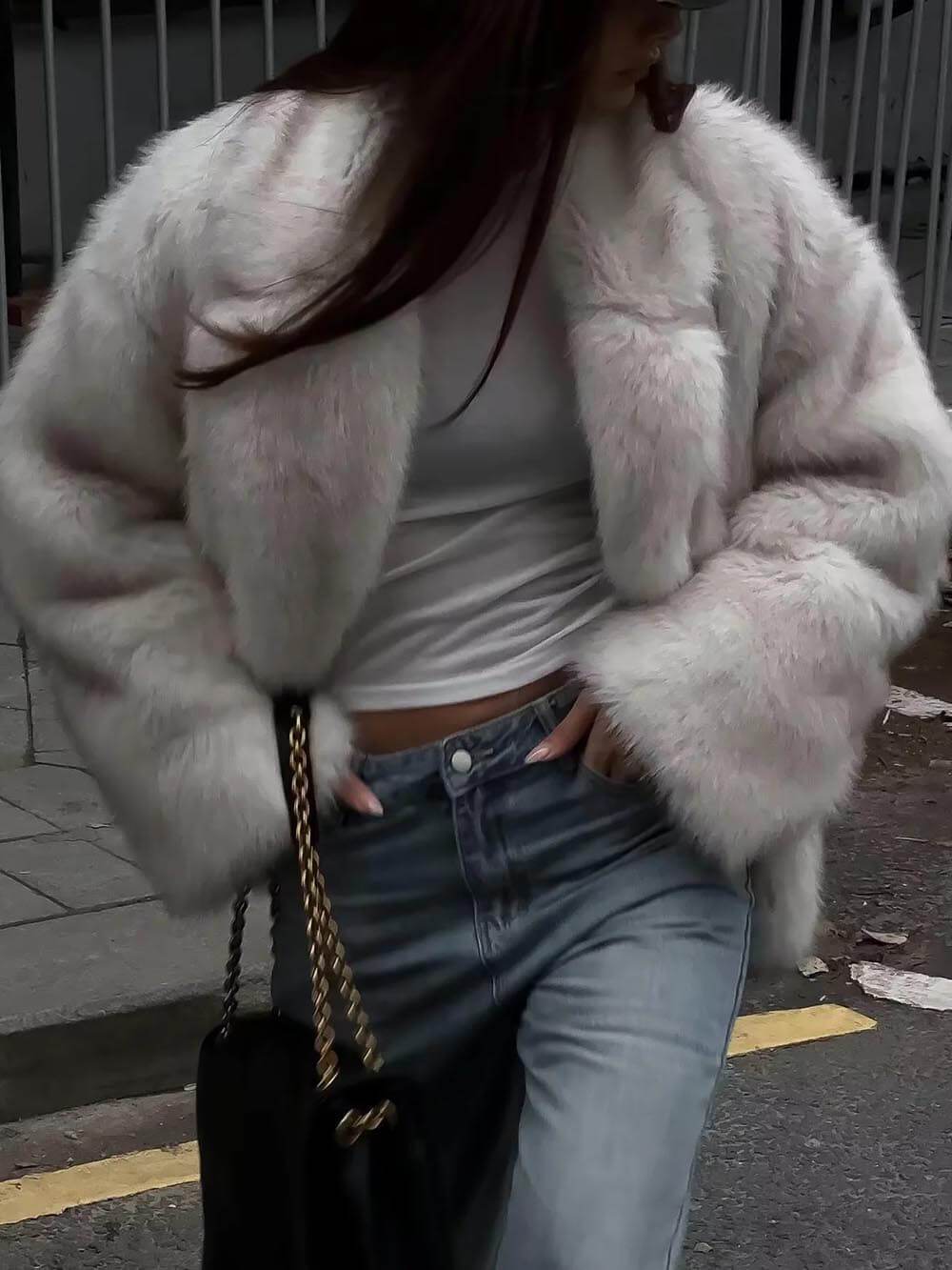 Manteau en fourrure ample mi-long surdimensionné classique