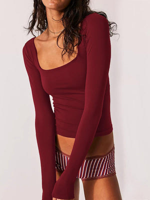 T-shirt à manches longues et col carré