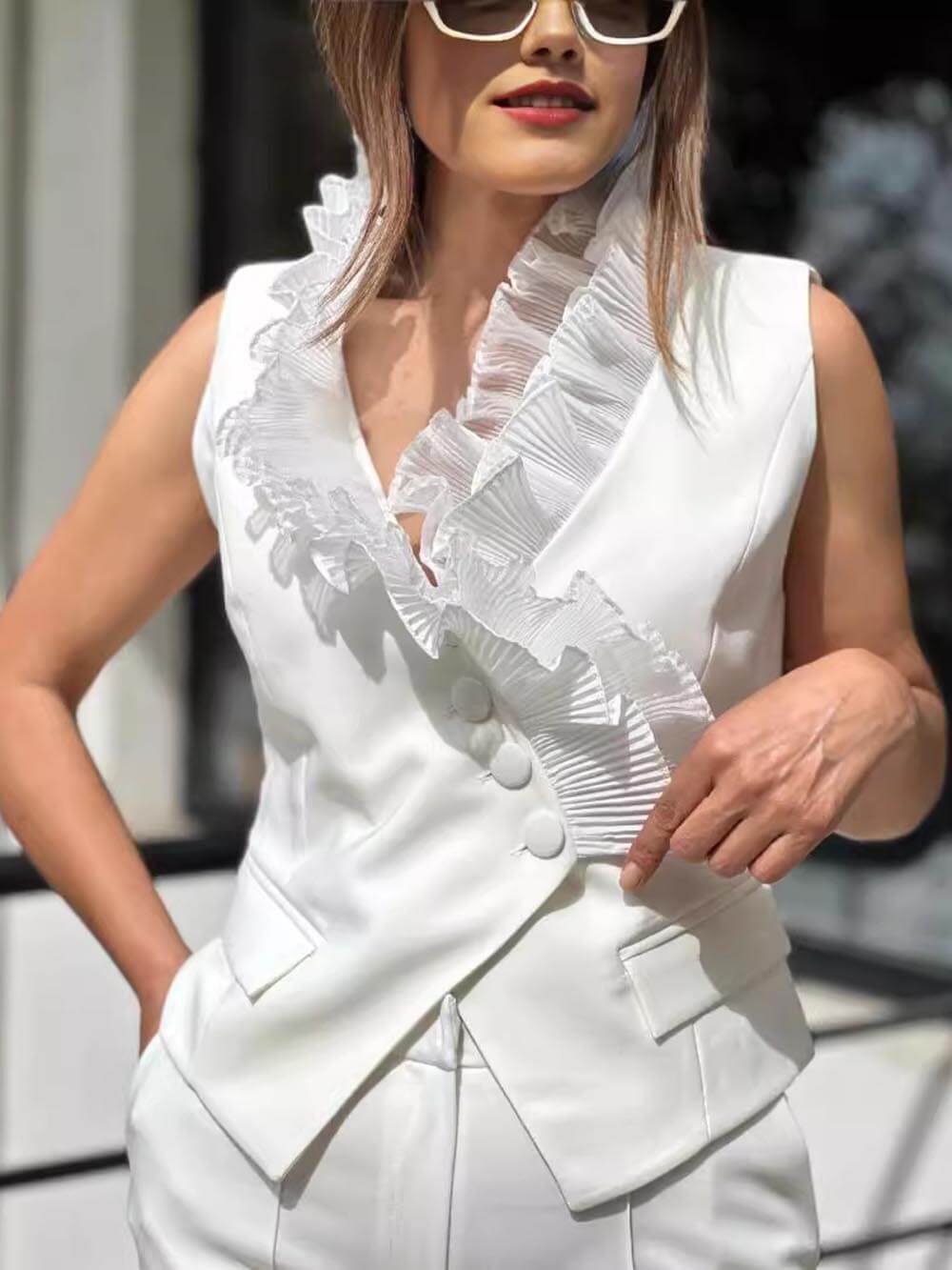 Haut sans manches à bordure en dentelle tendance