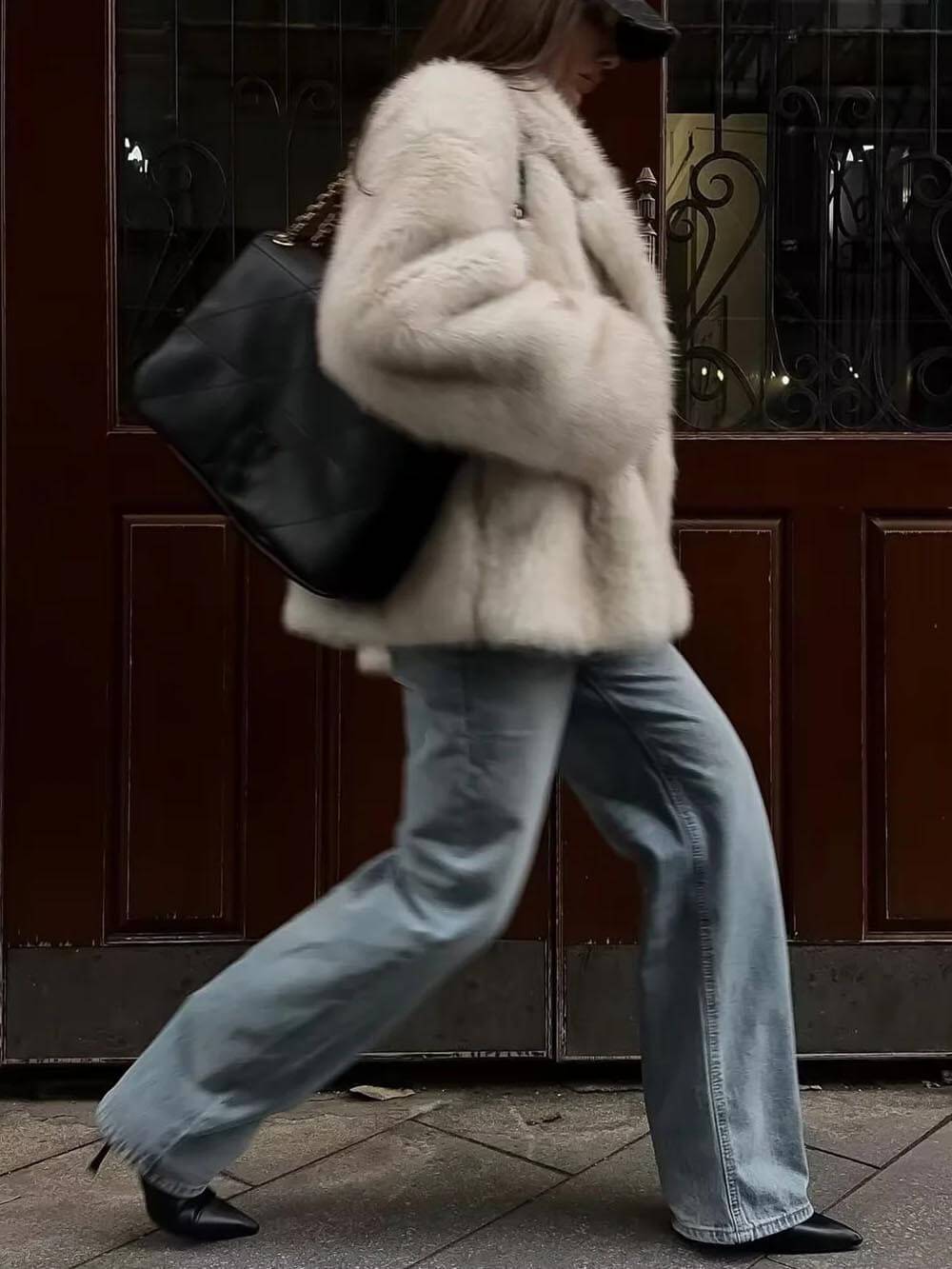 Manteau en fourrure ample mi-long surdimensionné classique