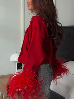 Cardigan court décontracté à plumes épissé