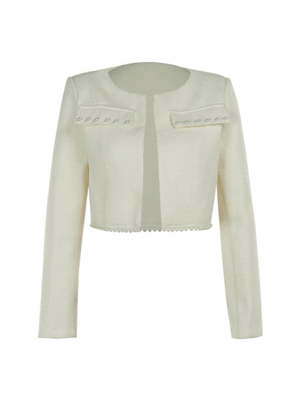 Elegantes, stilvolles, ärmelloses, sexy, schmal geschnittenes Minikleid aus Tweed mit Perlenverzierung