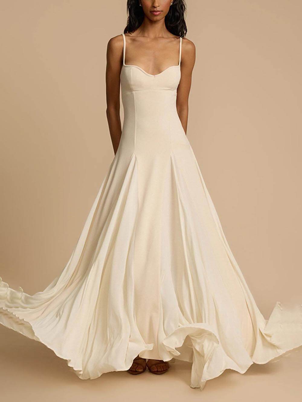 Elegantes Patchwork-Sling-Maxikleid mit langem Swing-Ferienkleid