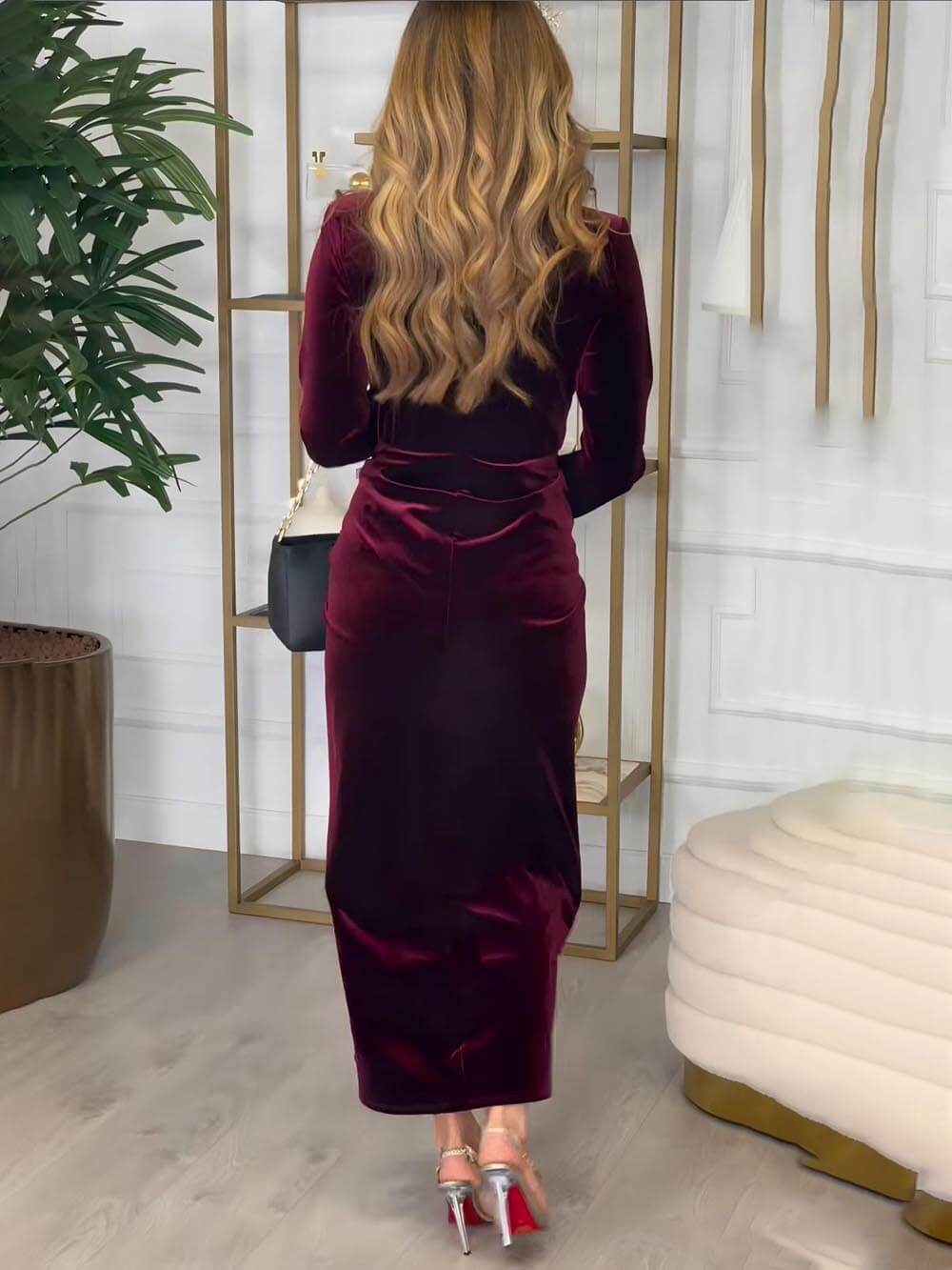Classic Elegant Pleated Deep V Slit Party Maxi Dress – TopNeat