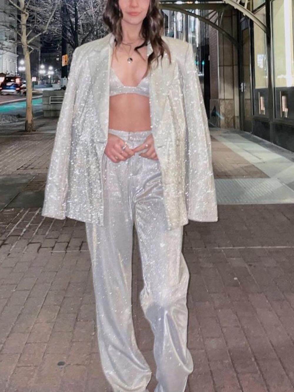 Pantalon droit ample évasé à paillettes à la mode classique