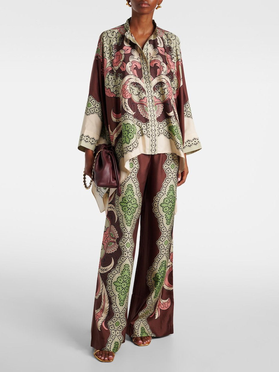 Lockere Hose mit weitem Bein und Retro-Art-Blumendruck