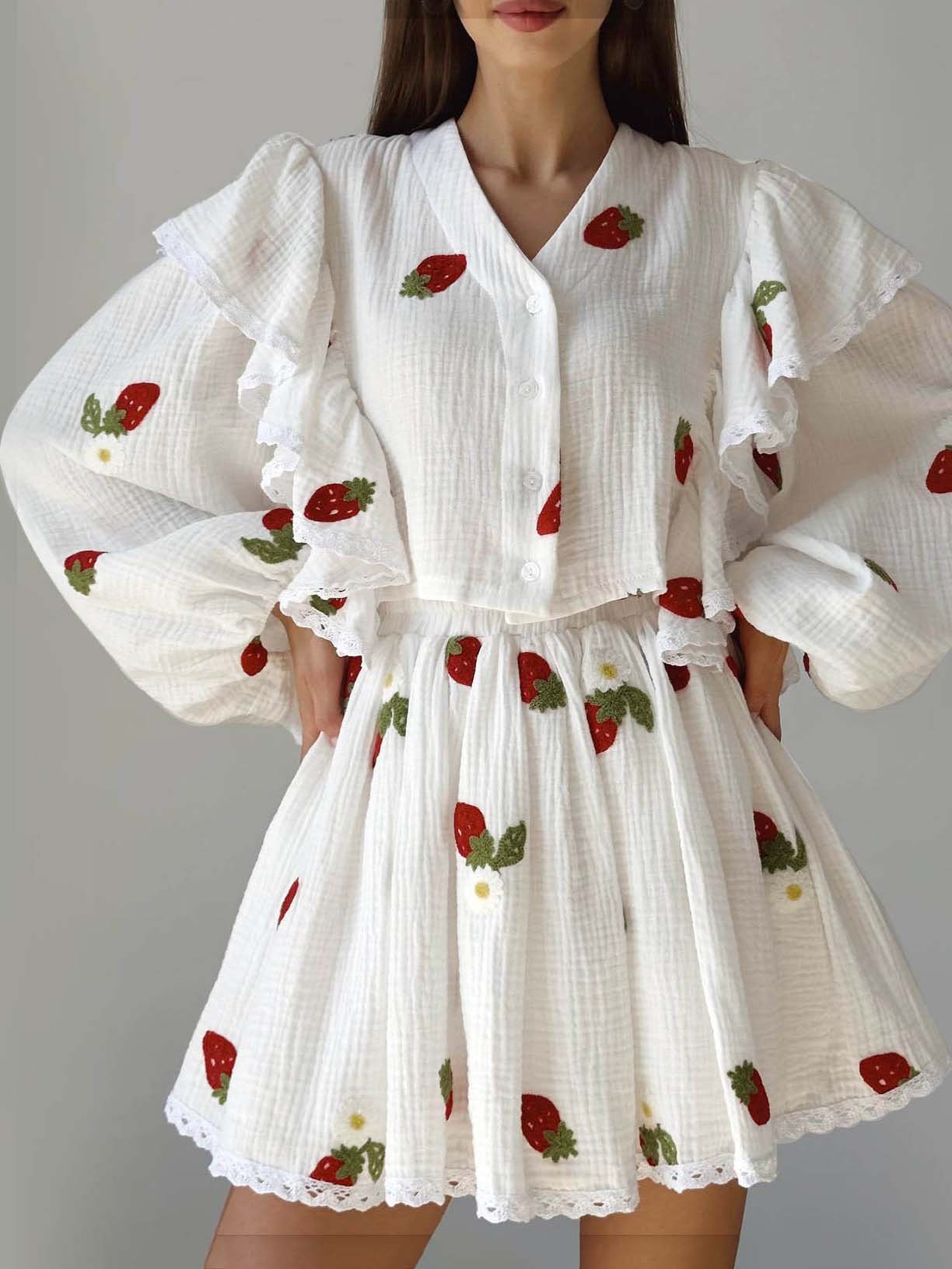 Ensemble deux pièces jupe courte à volants décontracté pour la maison