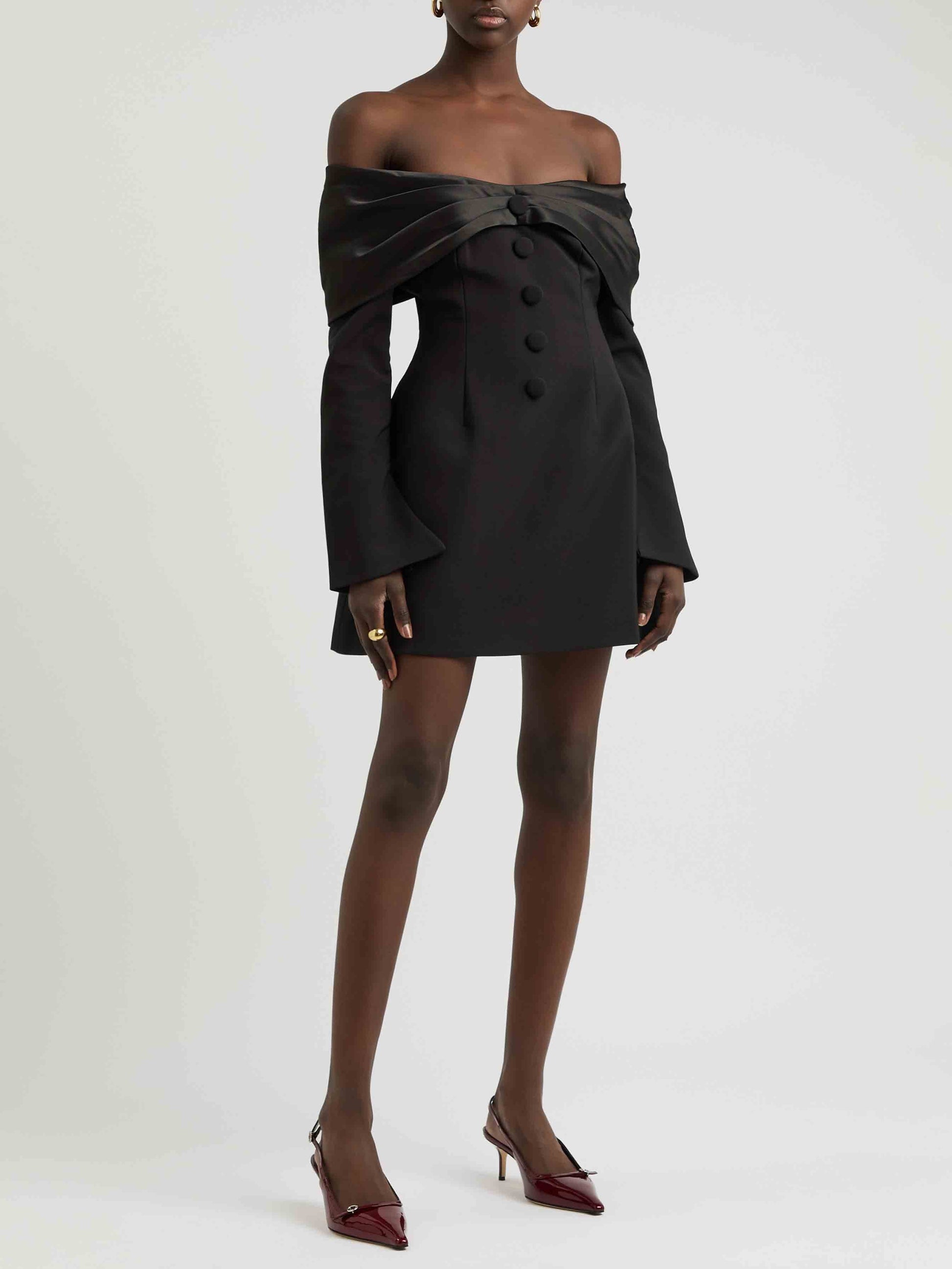 Elegantes schulterfreies Minikleid mit Glockenärmeln