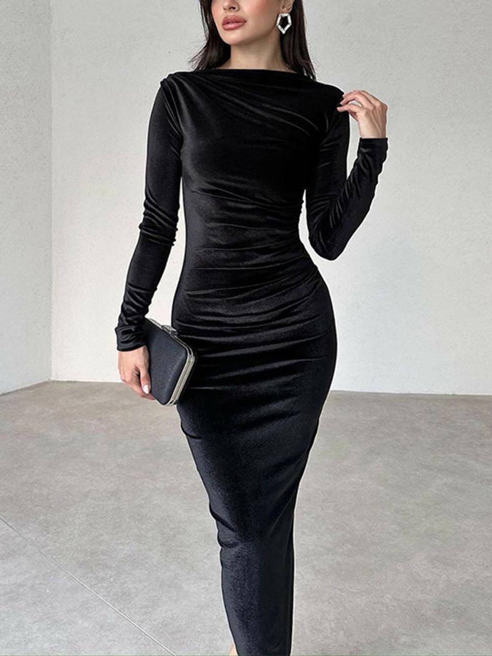 Robe plissée slim à couleur unie tendance