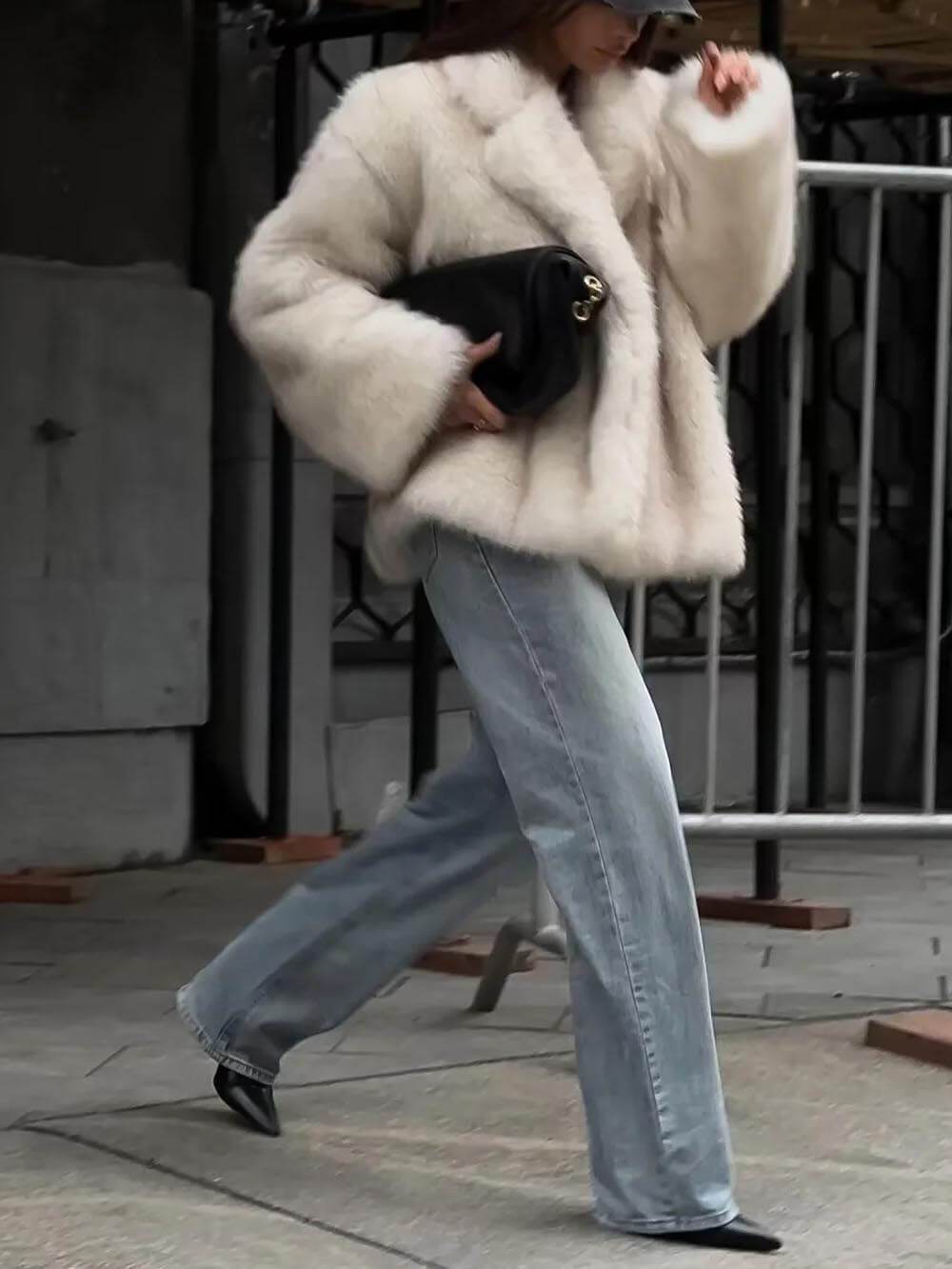 Manteau en fourrure ample mi-long surdimensionné classique
