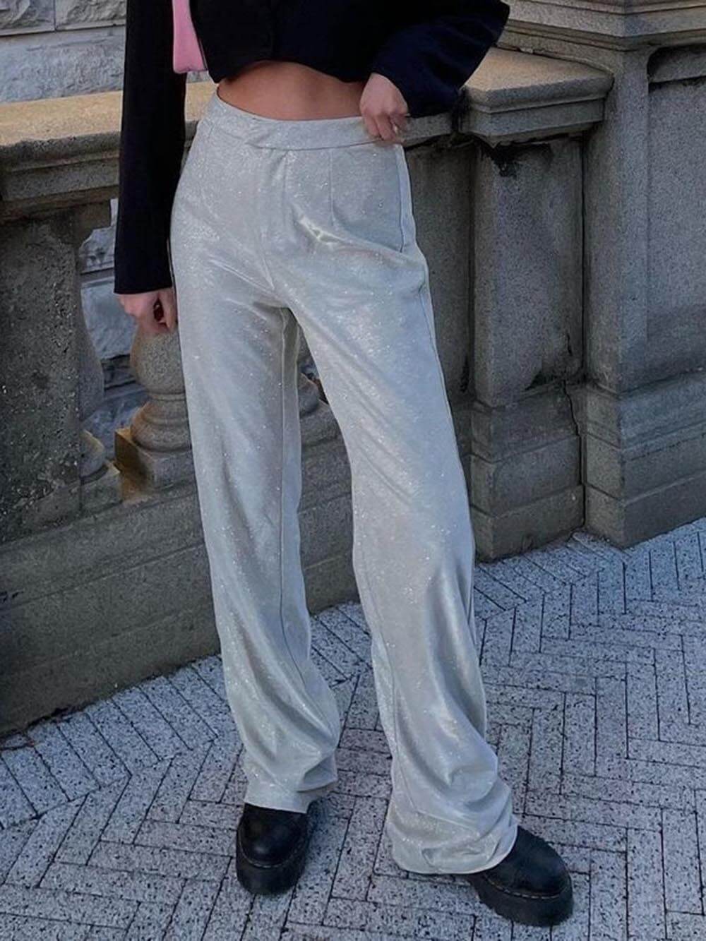 Pantalon droit ample évasé à paillettes à la mode classique