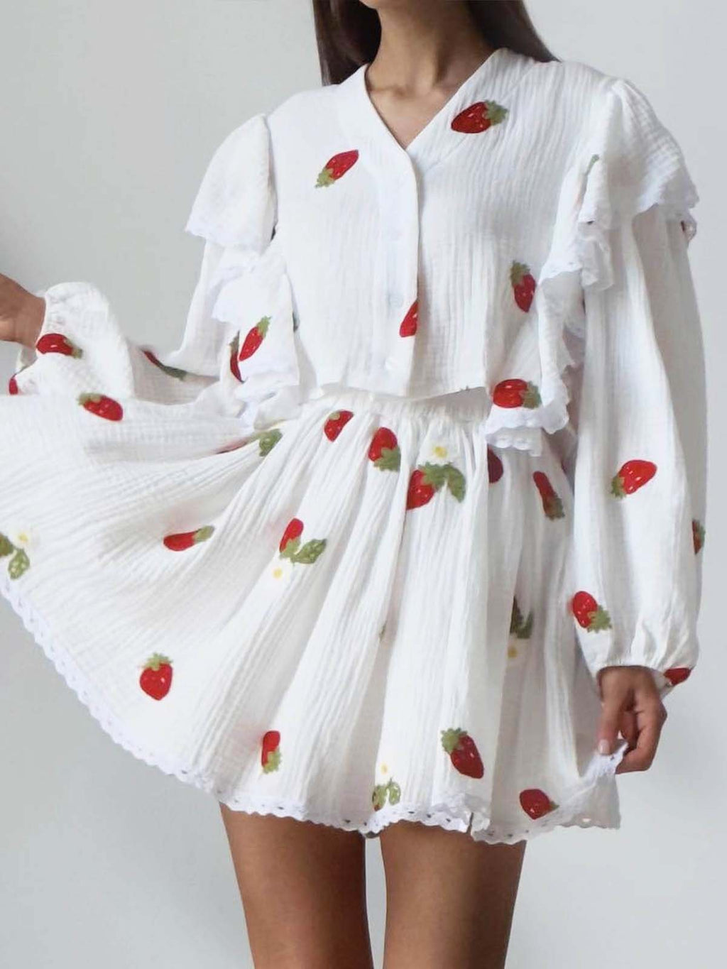 Ensemble deux pièces jupe courte à volants décontracté pour la maison