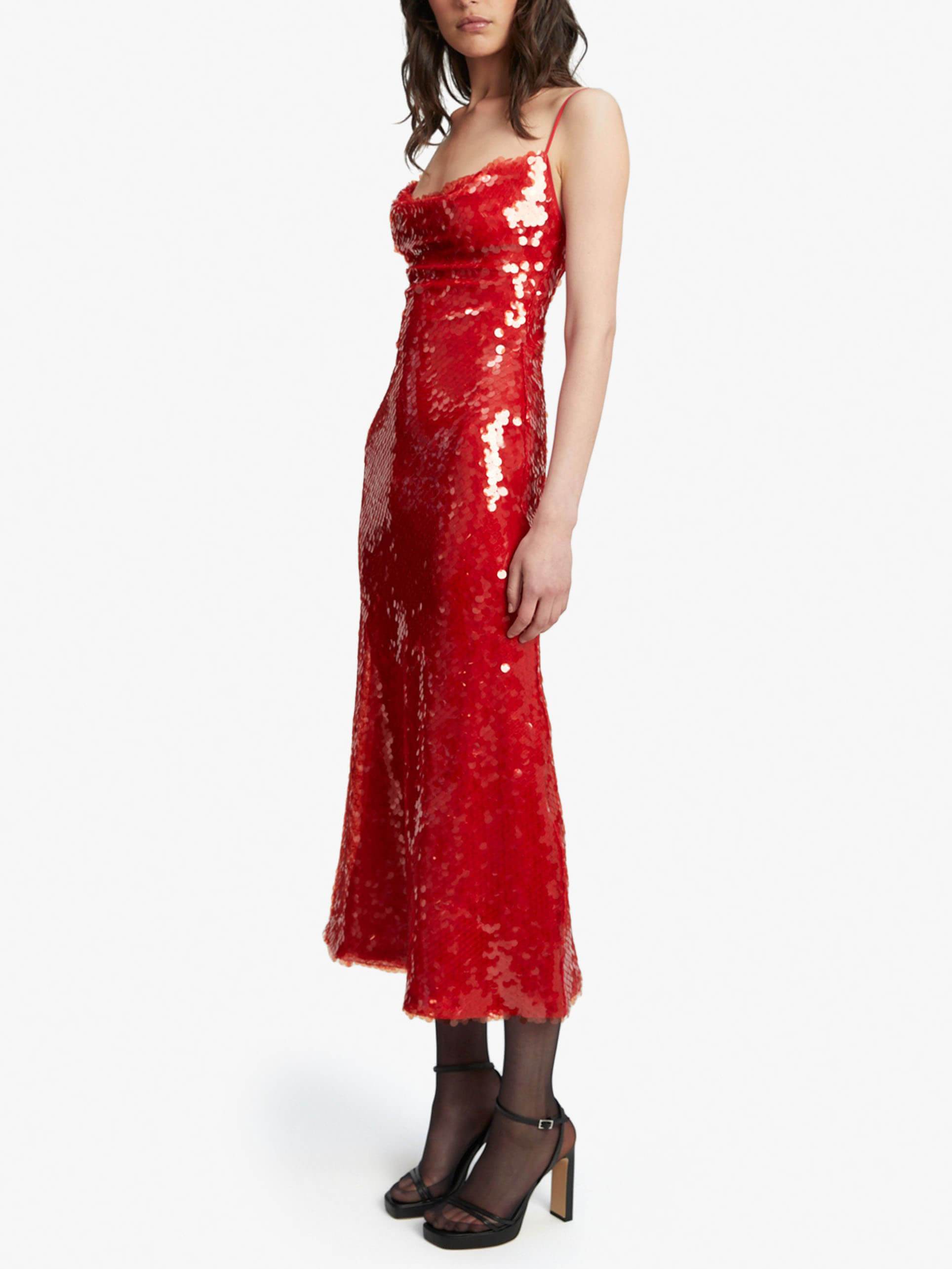 Robe midi élégante à paillettes rouge feu