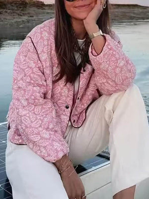 Lässige Patchwork-Jacke mit bedrucktem Nähmuster