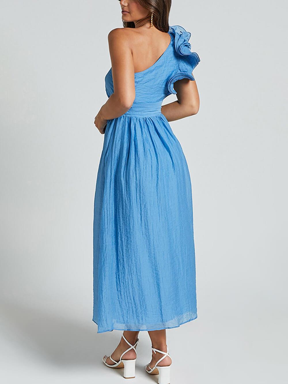 Unique Romantic Seaside – Einschultriges Midikleid mit Rüschendetail und Ärmeln