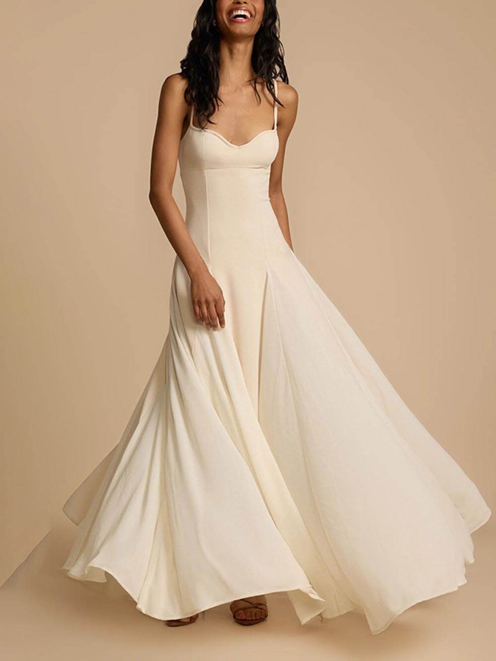 Elegantes Patchwork-Sling-Maxikleid mit langem Swing-Ferienkleid