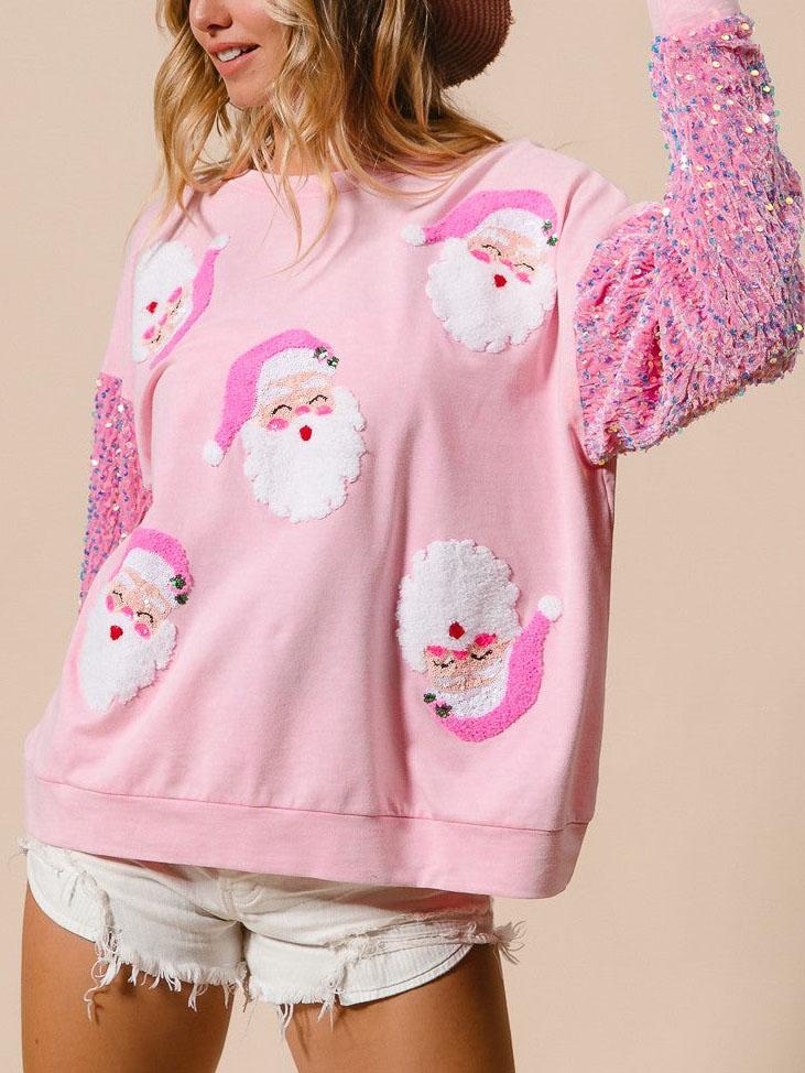 Weihnachtssüßes Langarm-Sweatshirt mit Pailletten