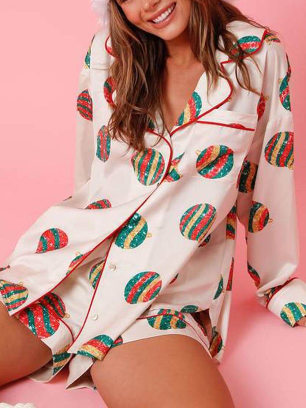 Weihnachtspyjama-Set mit Satin-Print