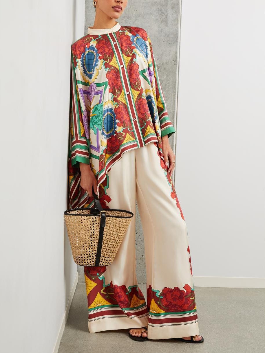 Pantalon large à taille élastique et imprimé floral exquis