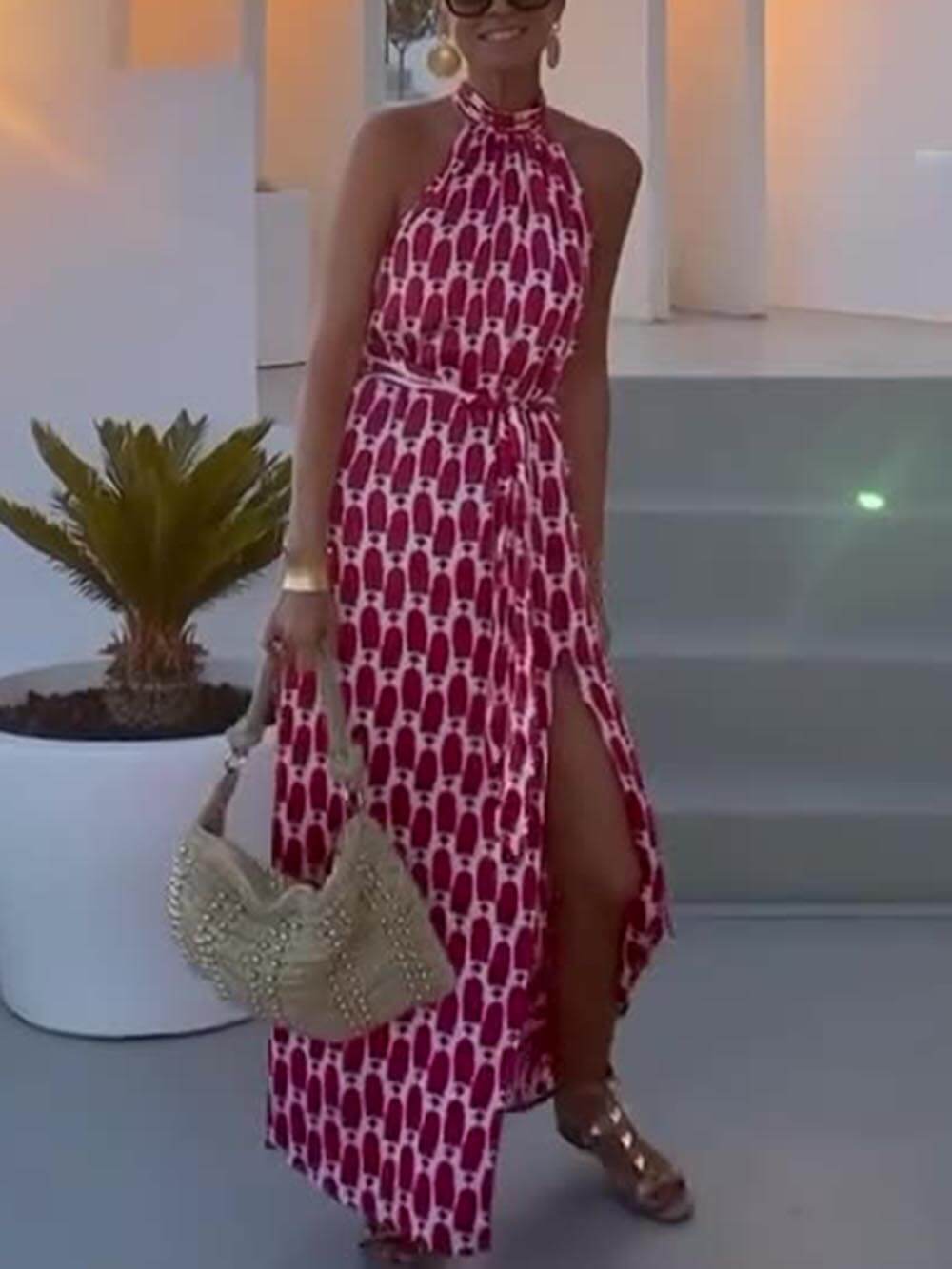 Robe mi-longue fendue à imprimé licou, sexy et tendance, idéale pour la plage